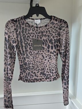 Le Lis Leopard-Print Long Sleeve Mesh Top
